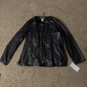 Anne Klein Metallic Black Open-Front Blazer